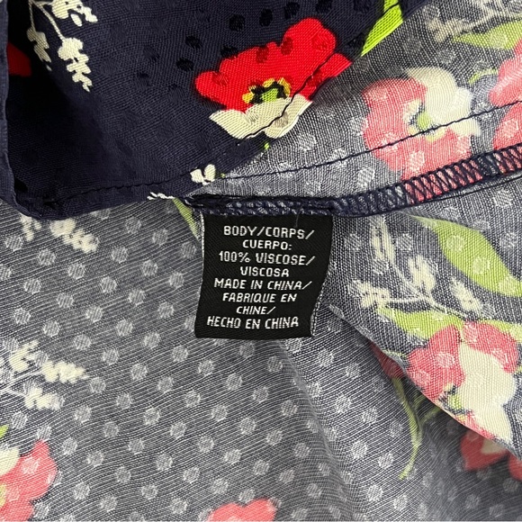 JILL STUART Midnight Navy Blue Red Floral Jacquard Flutter Sleeve Dress Medium - Picture 9 of 10